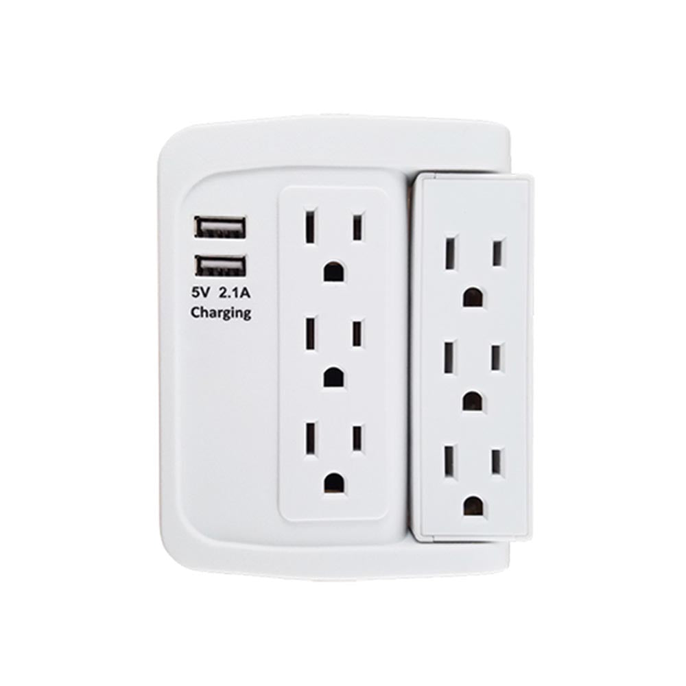 6 Outlet Swivel Wall Tap Adapter w/ 500J Surge Protector and 2 USB Charging Ports (2.1) Hot on Sale