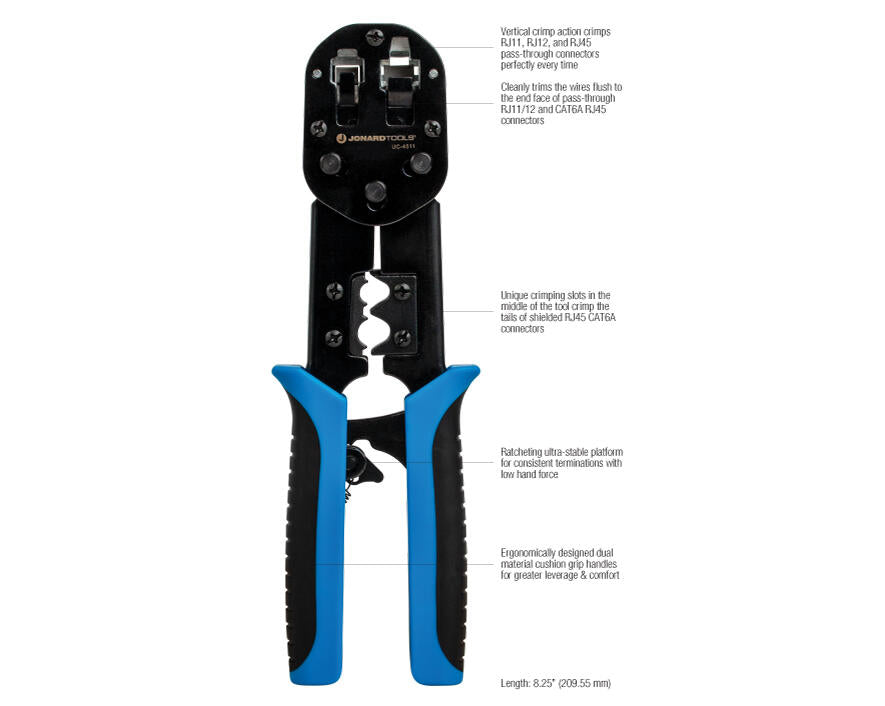Jonard Tools RJ45 & RJ11/12 Modular Pass-through Crimper with Tail Crimping Slots on Sale