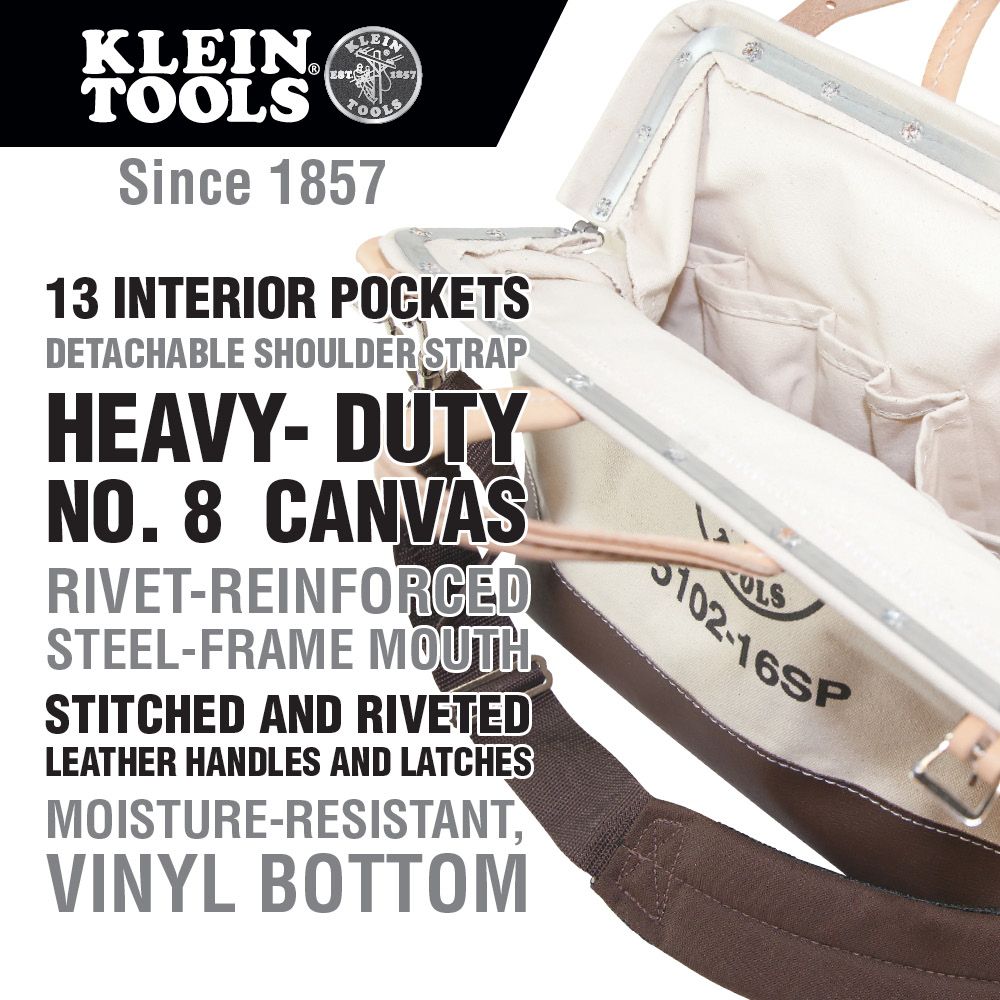 Klein Tools 5102-16SP 16 Inch Deluxe Canvas Tool Bag on Sale