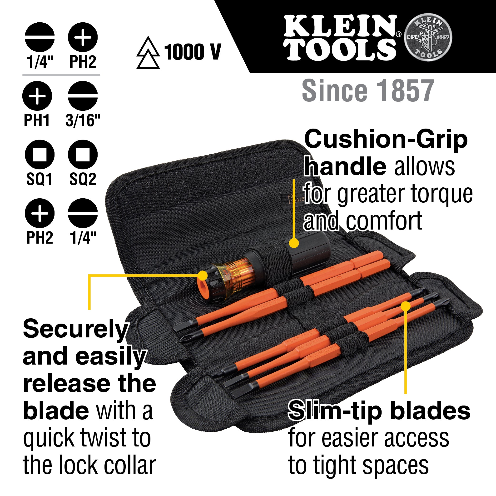 Klein Tools 8-in-1 Insulated Interchangeable Screwdriver Set, 32288 Hot on Sale