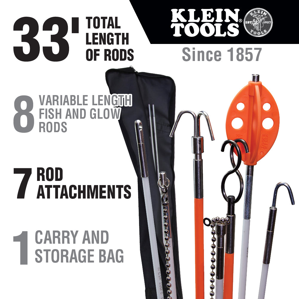 Klein Tools 56400 Splinter Guard™ Fish and Glow Rod Kit with Bag, 33-Foot Discount