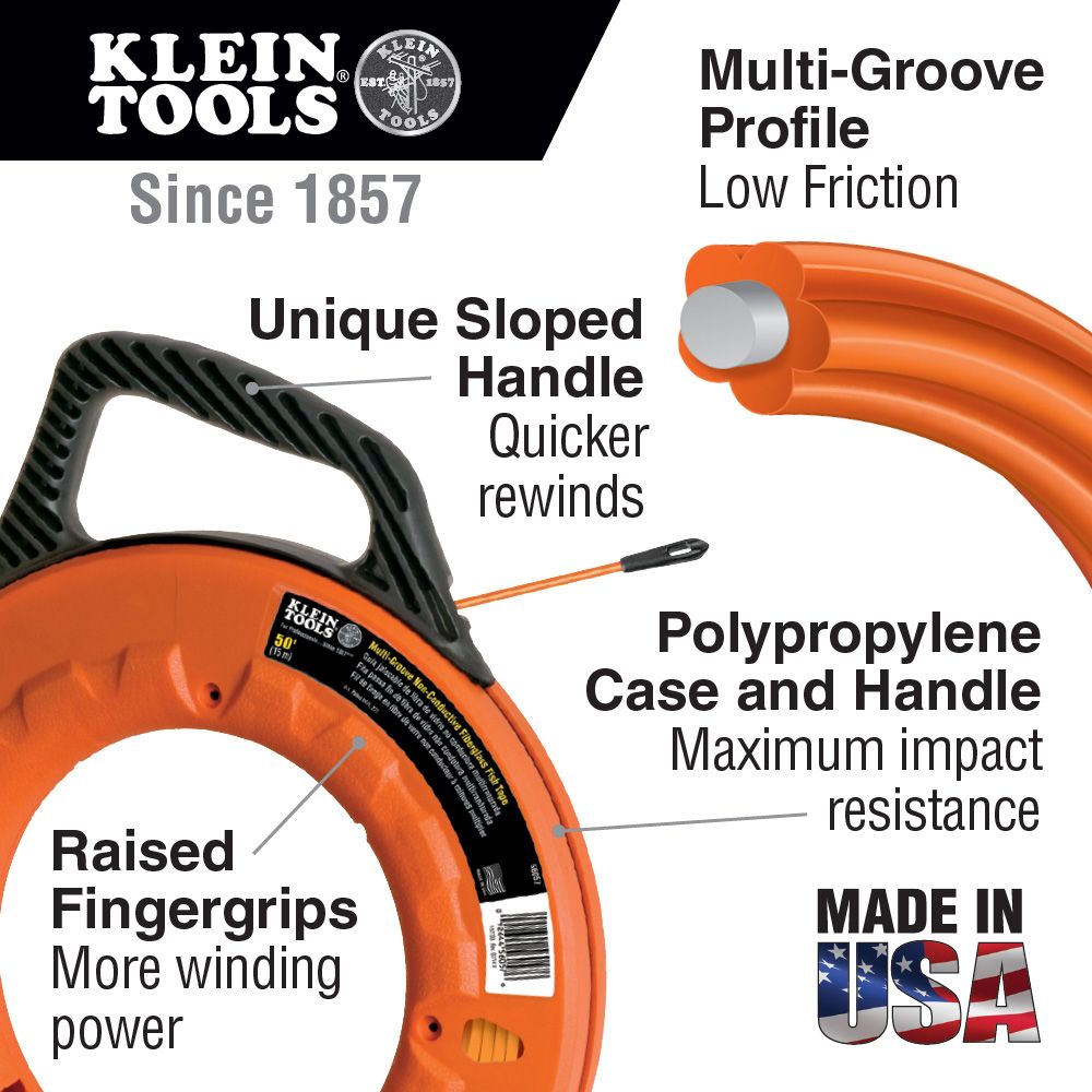 Klein Tools 56056 Multi-Groove Fiberglass Fish Tape, 200ft Online Hot Sale