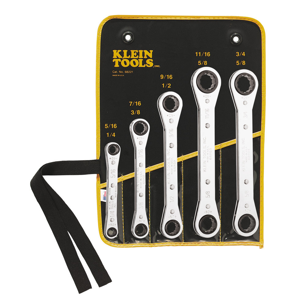 Klein Tools 68221 Ratcheting Box Wrench Set, 5 Piece Supply