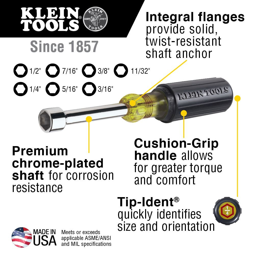 Klein Tools 647 Nut Driver Set – 7 Pieces, 6 Inch Shafts Online Sale