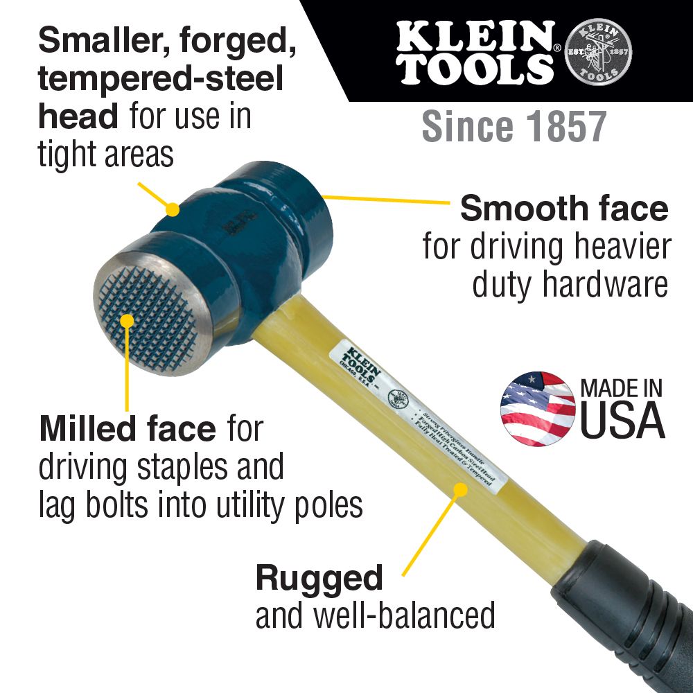 Klein Tools 809-36MF Lineman’s Milled-Face Hammer Supply