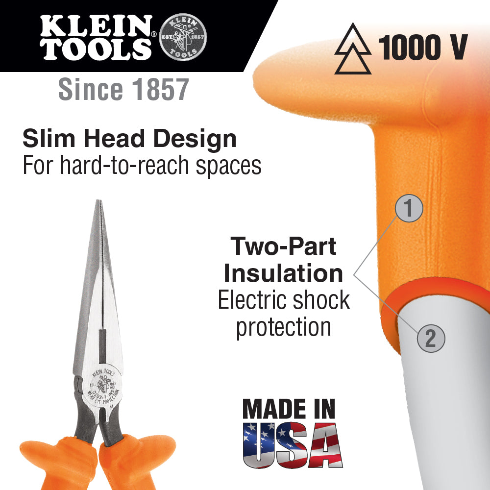Klein Tools D203-6-INS Long Nose Pliers, Insulated, 6-Inch Fashion