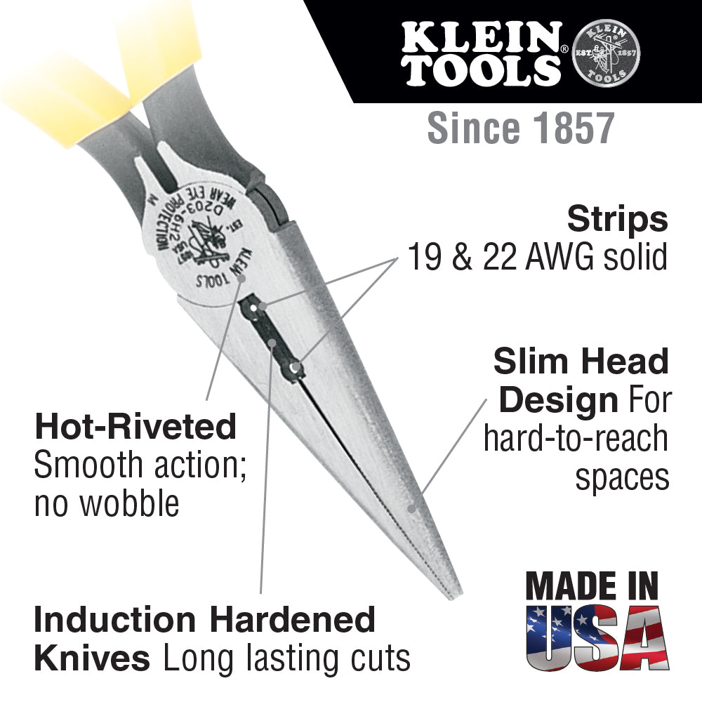 Klein Tools D203-6H2 Pliers, Long Nose Side-Cutters, Stripping, 6-Inch Online Hot Sale