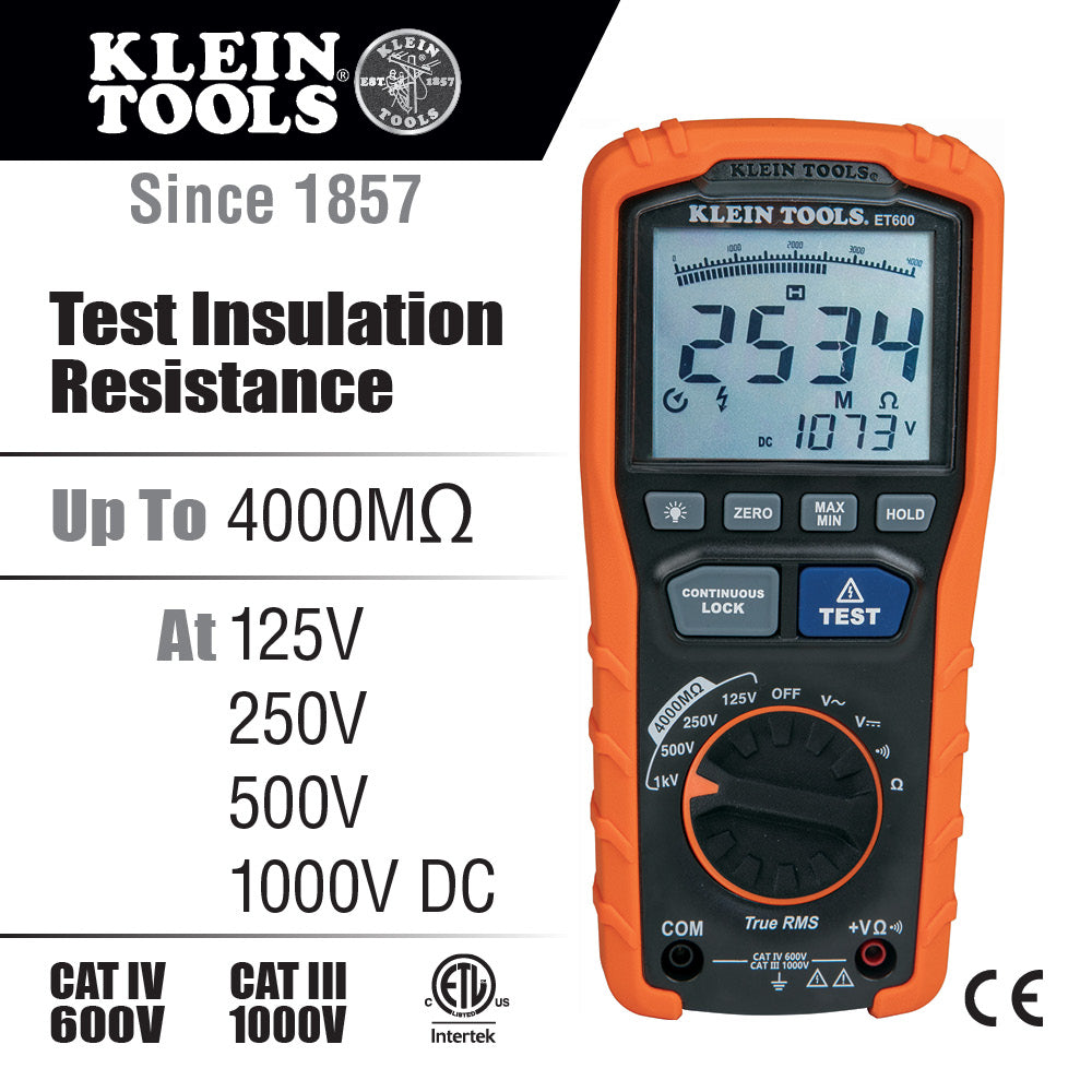 Klein Tools Insulation Resistance Tester, ET600 Online Sale