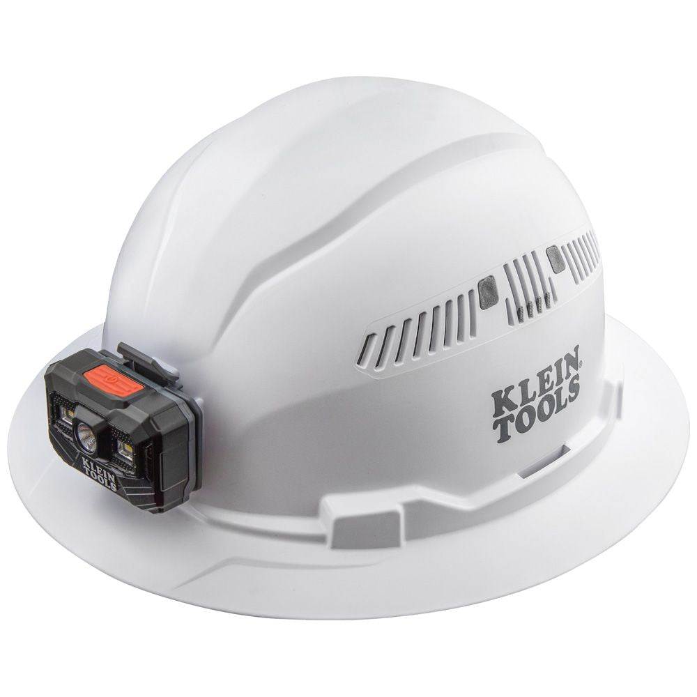 Klein Tools Hard Hat, Vented, Full Brim with Rechargeable Headlamp, White, 60407RL Online Hot Sale