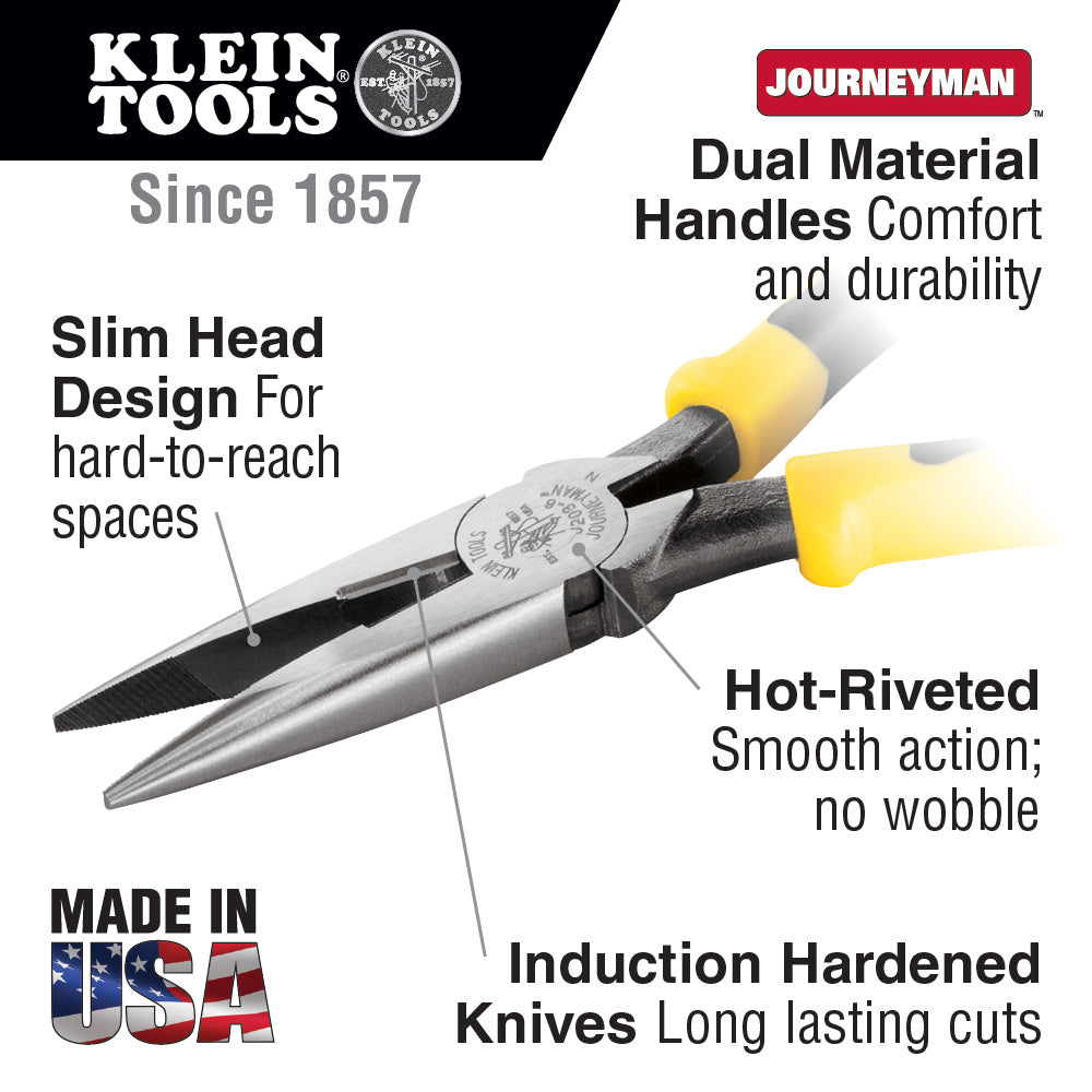 Klein Tools J203-7 Pliers, Long Nose Side-Cutters, 7-Inch Supply