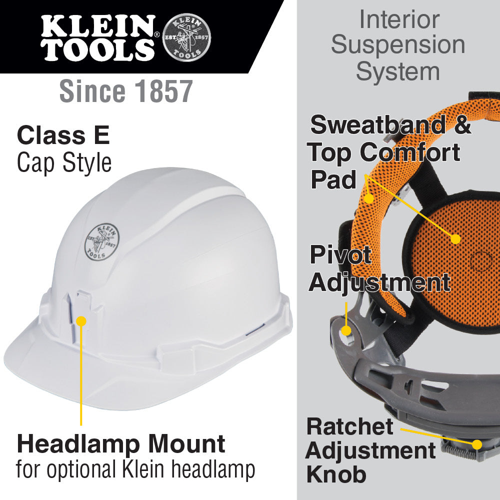 Klein Tools Hard Hat, Non-vented, Cap Style, 60100 Fashion