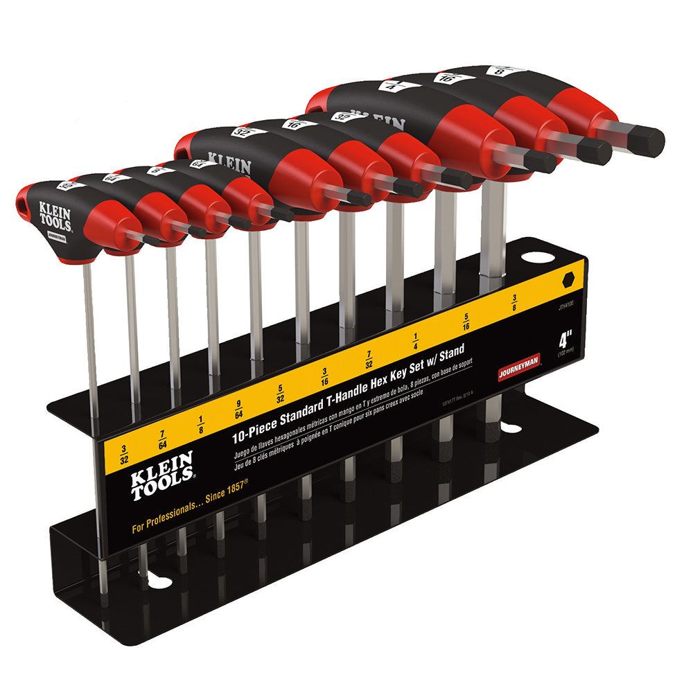 Klein Tools JTH410E SAE T-Handle Hex Key Set, Stand, 4-Inch, 10-Piece Supply