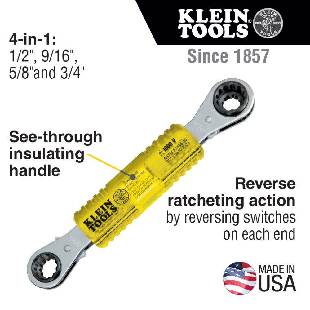 Klein Tools KT223X4-INS Lineman’s Insulating 4-in-1 Box Wrench Online Sale