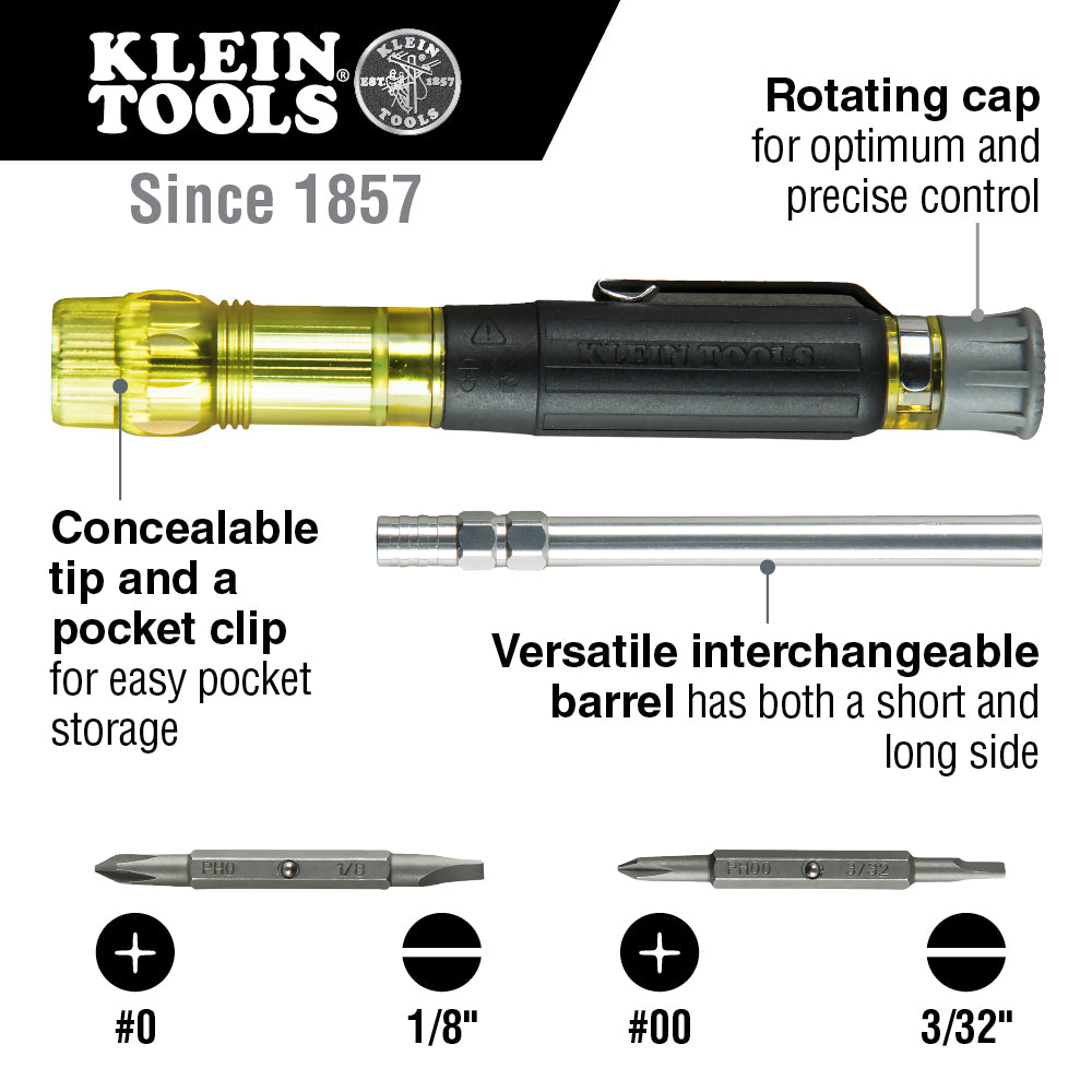 Klein Tools Multi-Bit Electronics Pocket Screwdriver, 4-in-1, Ph, Sl Bits, 32614 Supply
