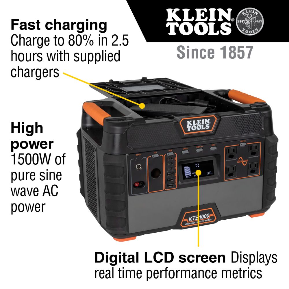 Klein Tools Portable Power Station, 1500W, KTB1000 Sale