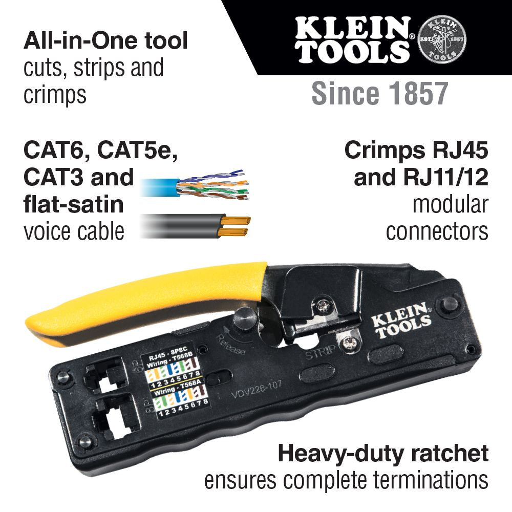 Klein Tools VDV226-107 Compact Ratcheting Modular Crimper Online now