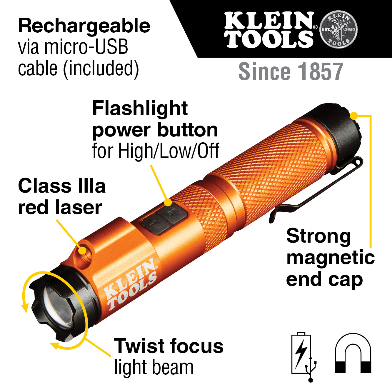 Klein Tools Rechargeable Focus Flashlight with Laser, 56040 Supply