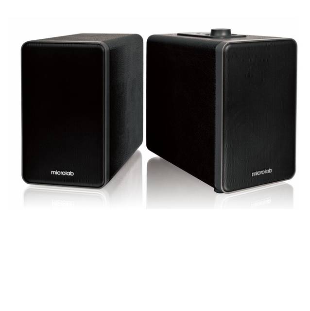 Microlab H21 Wireless Bluetooth Bookshelf Speaker System w/ Versatile Connectivity & Real Wooden & Leather Finishing Cabinets Fashion