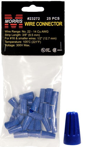 Morris 23272 Screw-On Wire Connectors P2 Blue Hanging Bag 25 Pack Online Hot Sale