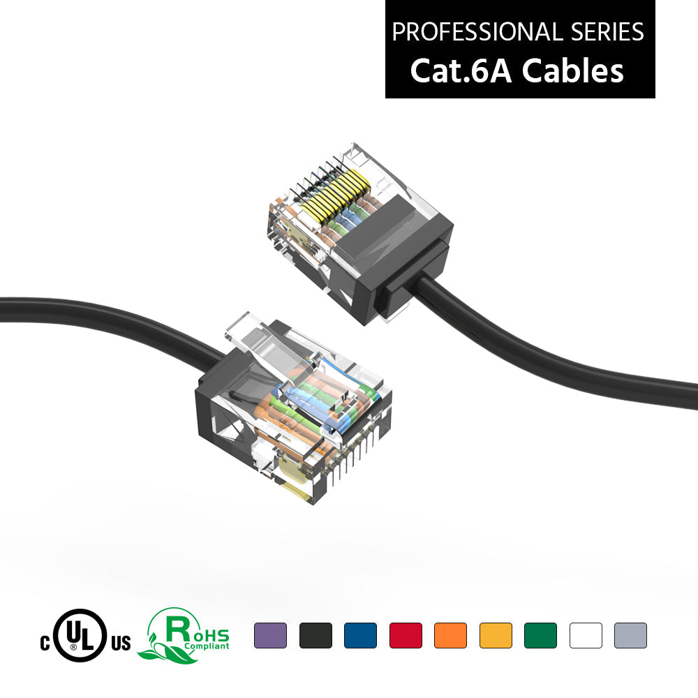 Cat6A Super-Slim Ethernet Patch Cable, UTP, Bare Copper, 32AWG – Black on Sale