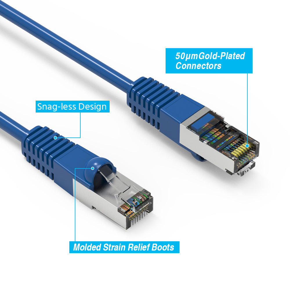 Cat7 Shielded (SSTP) 600MHz Ethernet Patch Cable, Snagless Boot, Blue (1-100ft) Hot on Sale