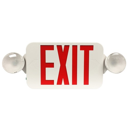 Morris Round Head LED Combo Exit Emergency Light Red LED White Housing Supply