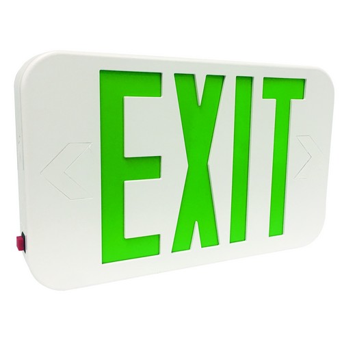 Morris LED Exit Sign Green LED White Housing Battery Backup Online Hot Sale