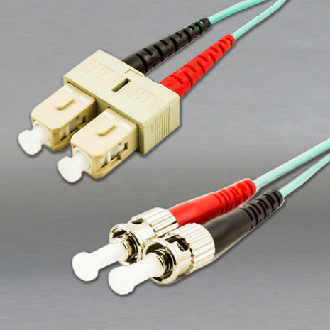 DINSpace ST/SC Multimode 50 Micron (OM3) Duplex Fiber Patch Cable, 10 Gig Aqua on Sale