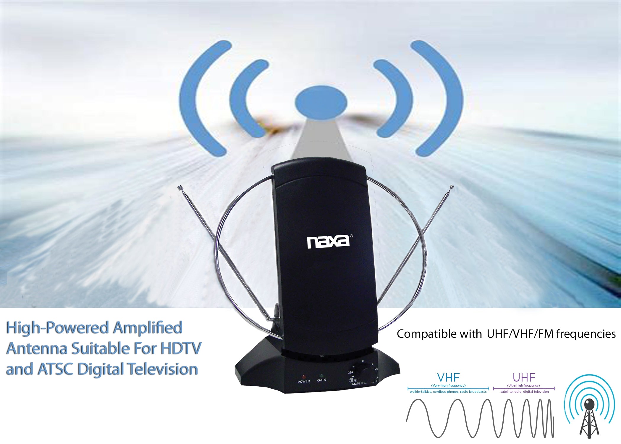 Naxa NAA-308 High-Powered Amplified ATSC/HDTV/FM Indoor Antenna Hot on Sale