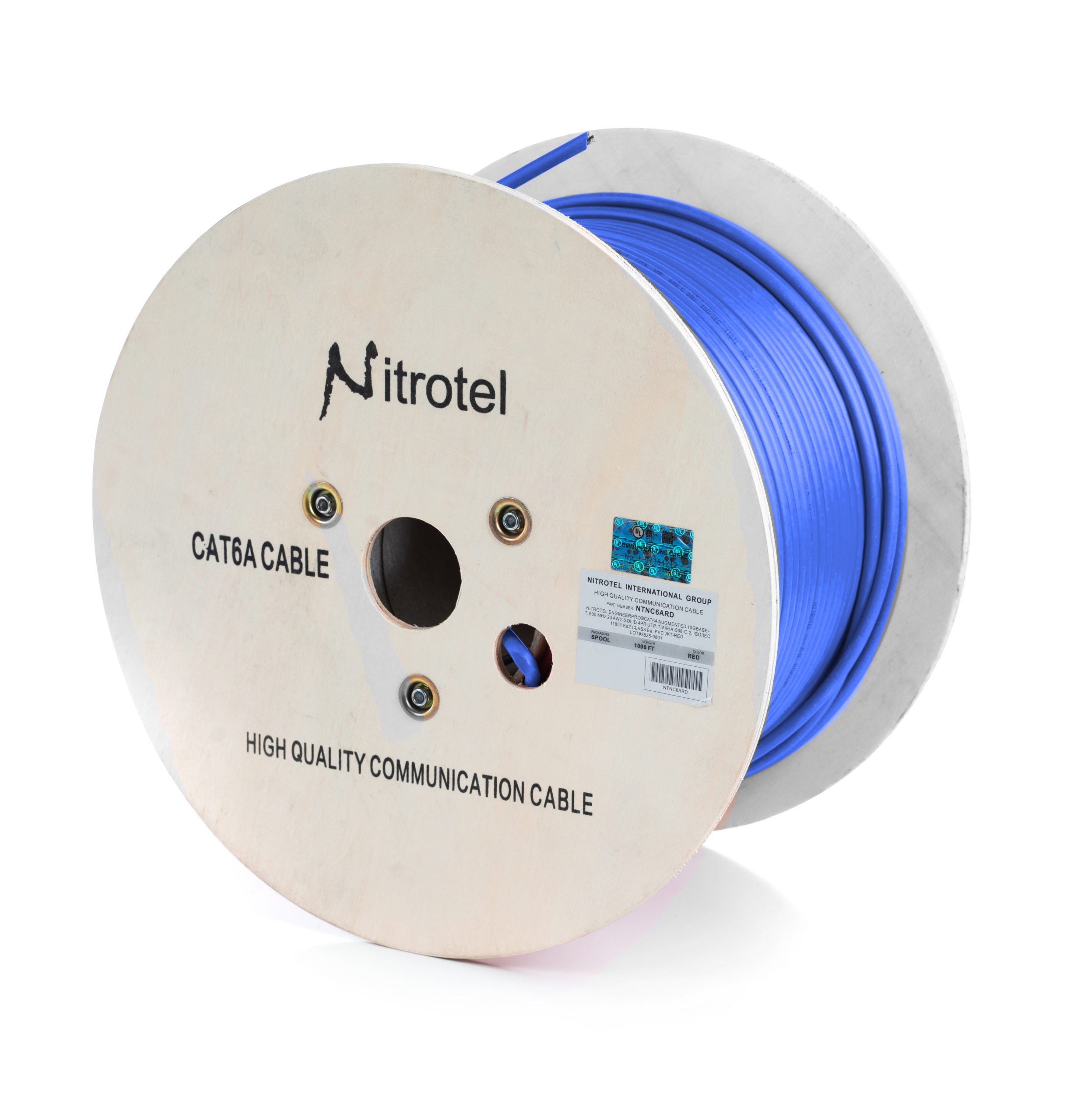 Nitrotel Cat6a 500MHz 24 AWG Solid 4PR CMR UTP 1000ft Spool Fashion