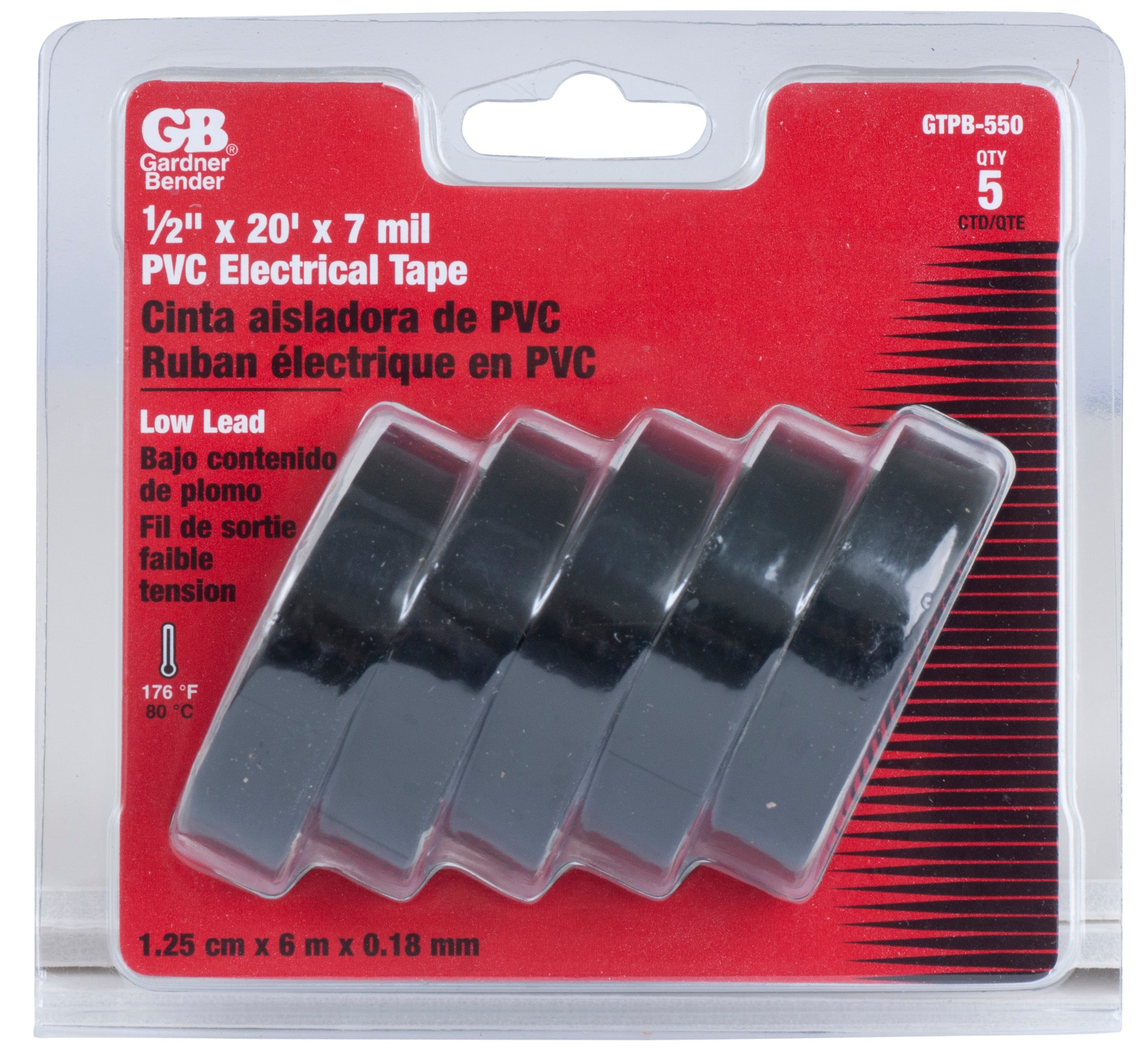 Gardner Bender Electrical Tape 1/2″ x 20′ 5 Pack Black, GTPB-550 Online Sale