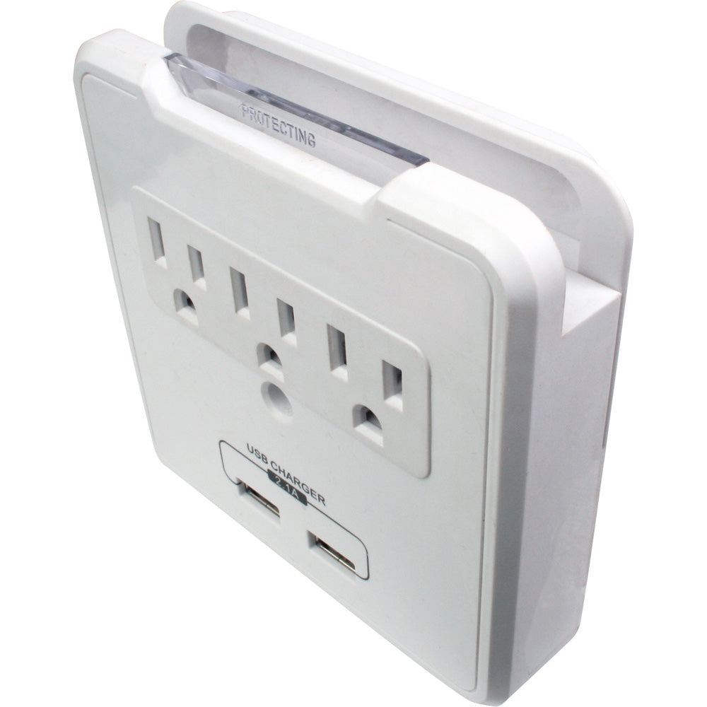 Quest Wall Surge Tap, 3-Outlets W/ 2 USB Ports And Cell Holder, ETL Online now