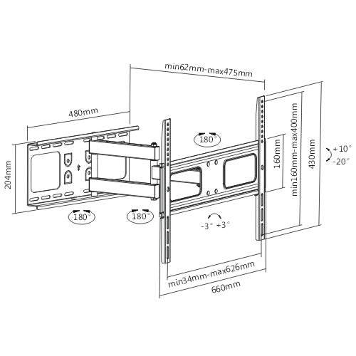 Rhino Brackets Articulating Curved and Flat Panel TV Wall Mount for 37-70 Inch Screens Online Sale