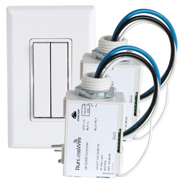 RunLessWire Wireless Fan And Light Switch Kit With 2 Controllers And 1 Dual-Rocker Switch Online now