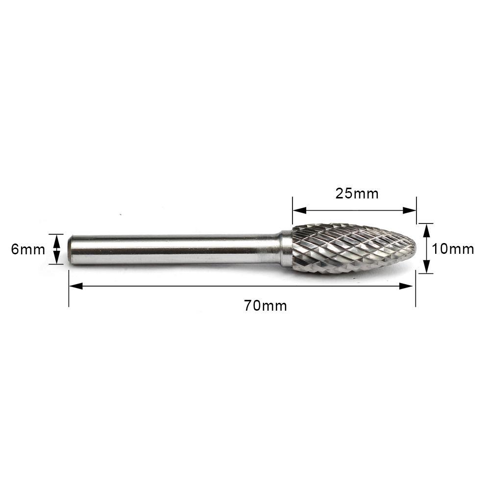Carbide Burr H1025M06 Flame Shape OMNI Range Head D 10 x 25mm, 6mm Shank, 70mm Full Length Fashion