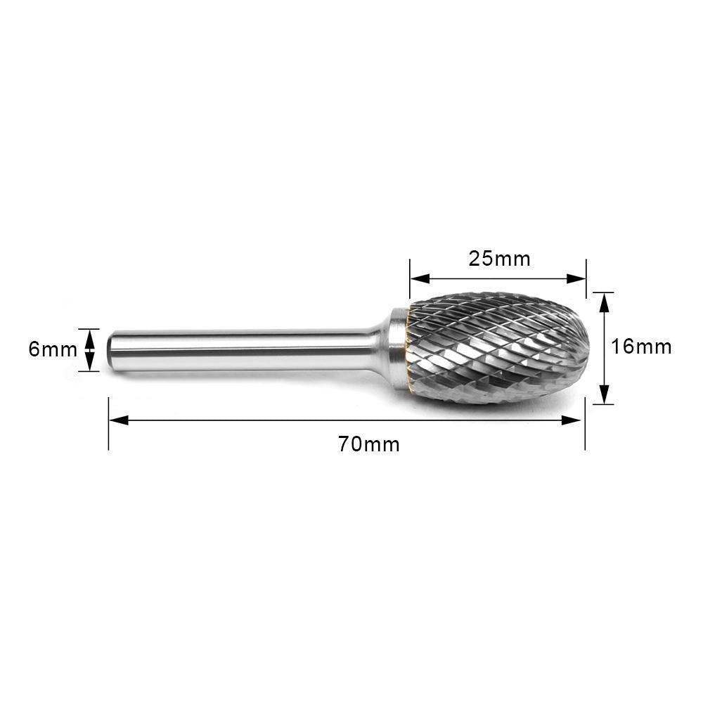 Carbide Burr E1625M06 Oval Shape OMNI Range Head D 16 x 25mm, 6mm Shank, 70mm Full Length Discount