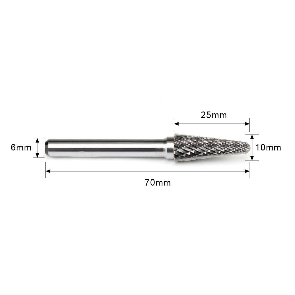 Carbide Burr L1025M06 Cone Radius End OMNI Range Head D 10 x 25mm, 6mm Shank, 70mm Full Length Supply