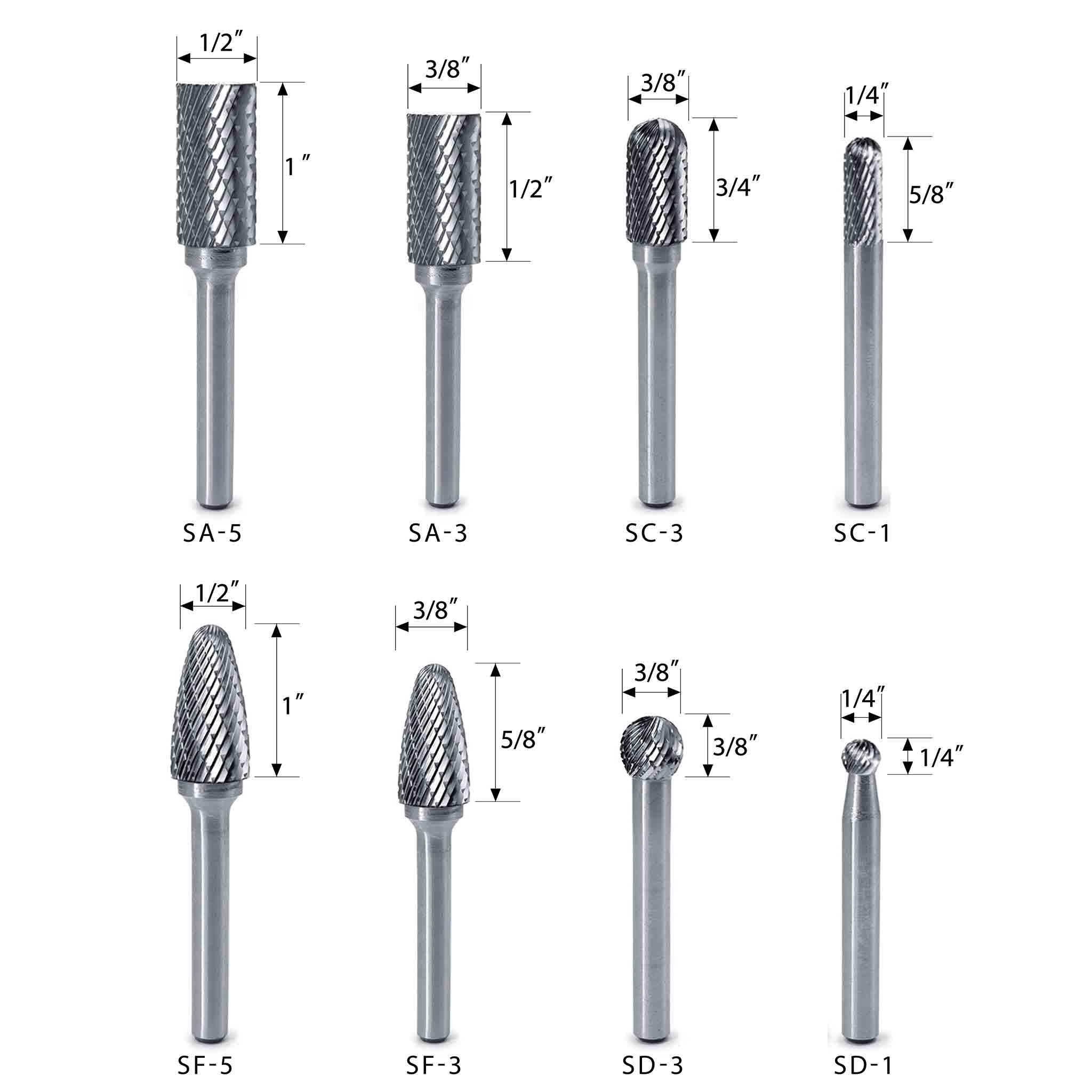 Carbide Burrs Set OMNI Range 1/4 Shank, 8Pcs Supply