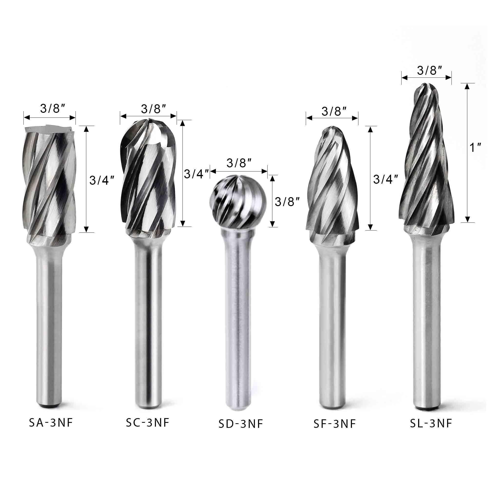 Carbide Burrs Set ALUMIN Range 1/4 Shank, 5Pcs Sale