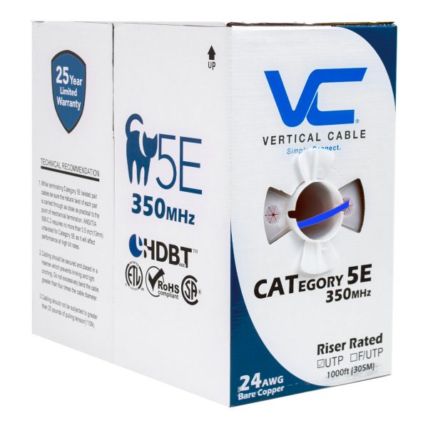 Vertical Cable 1000ft Stranded Cat5E Cable – 24AWG 350MHz CM-Rated Bare Copper Online Hot Sale