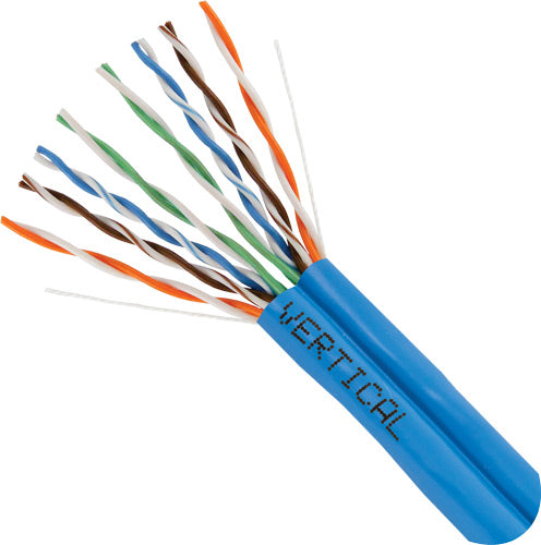 Vertical Cable Bundled, Cat-5E Dual, Siamese Style, 24AWG, UTP, 8C Solid, CMR Rated, PVC Jacket, 1000ft, Wooden Spool, Blue on Sale