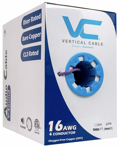 Vertical Cable Audio Cable, 16AWG, 4 Conductor, Stranded (65 Strand), 500′, PVC Jacket, Pull Box, Purple Online Hot Sale