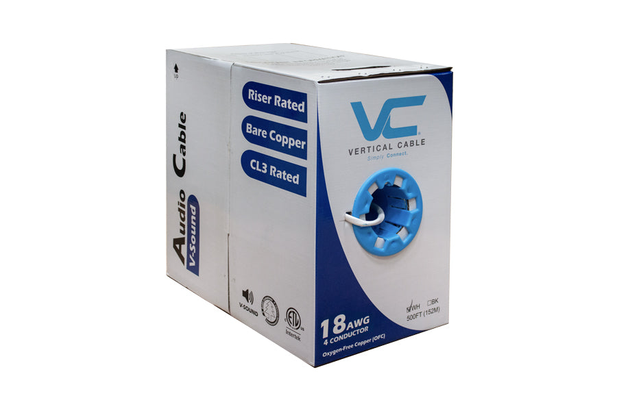 Vertical Cable 500ft 18 Gauge In-Wall Speaker Wire, CL3, 18/4 – White Online Sale