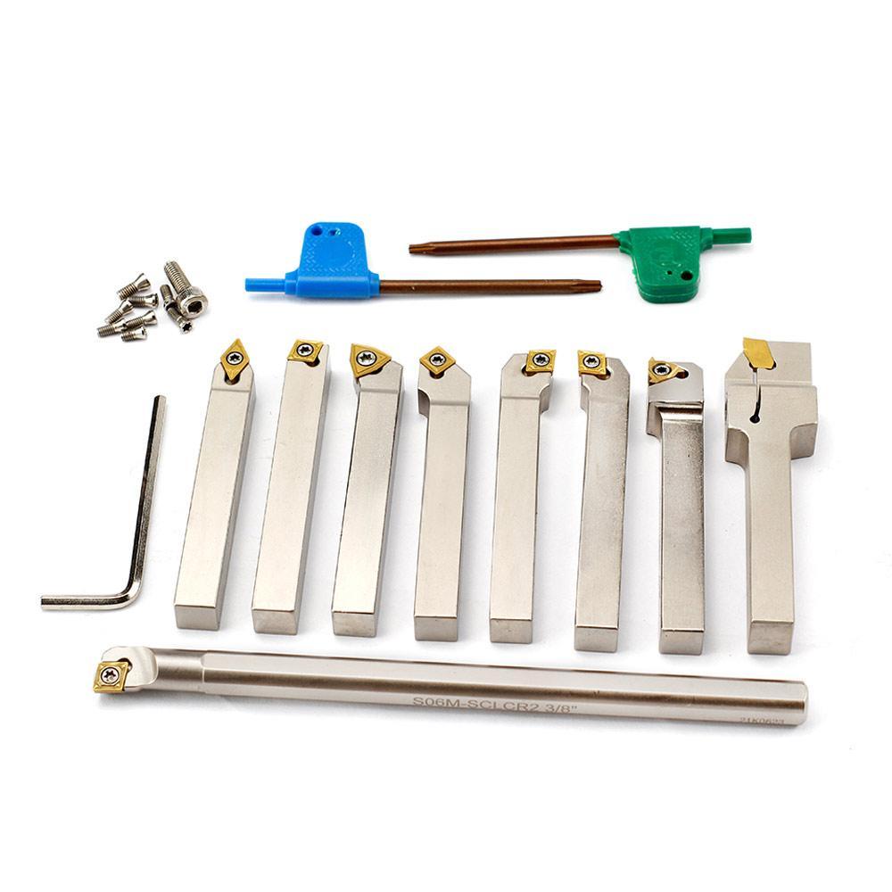Indexable Lathe Tool 3/8in. Shank Set, 9Pcs, for Turning and Boring Hot on Sale