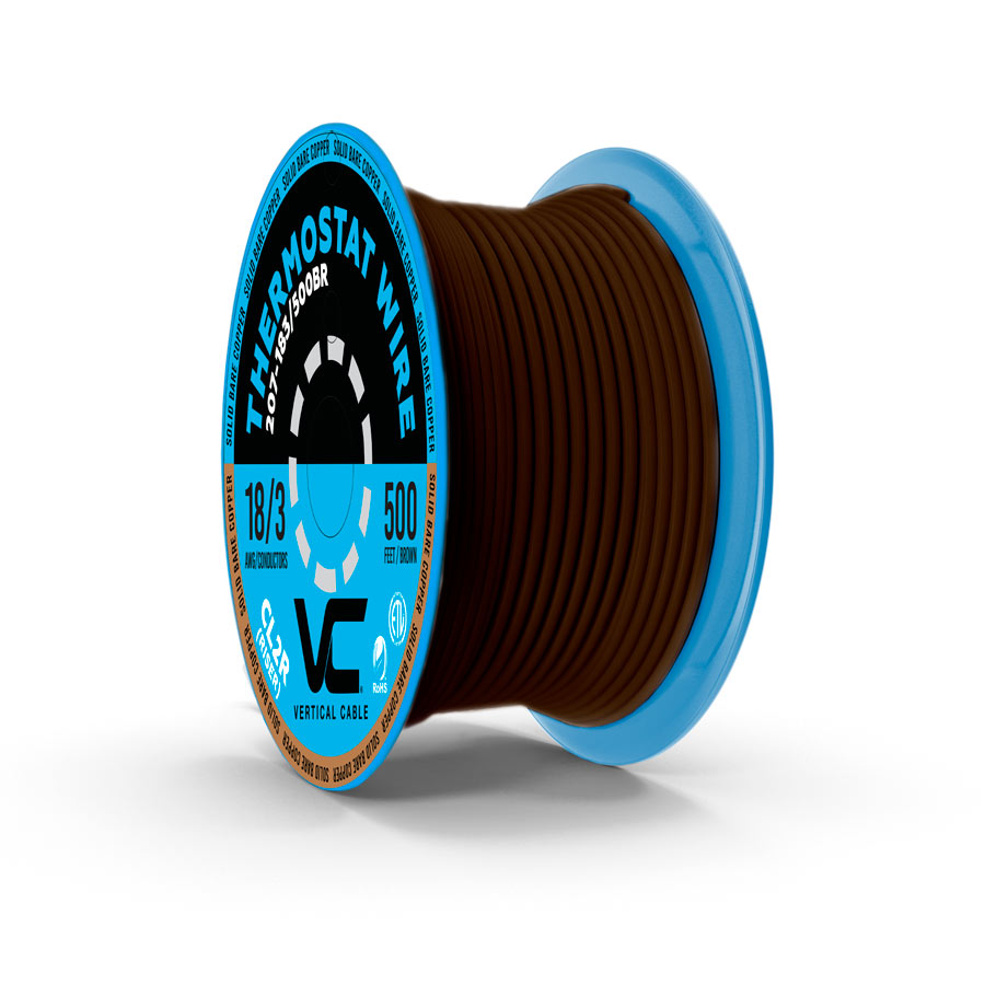 Vertical Cable Thermostat Wire, Solid Bare Copper, 18/3, CL2R, ETL, PVC Jacket, 500ft Spool Online