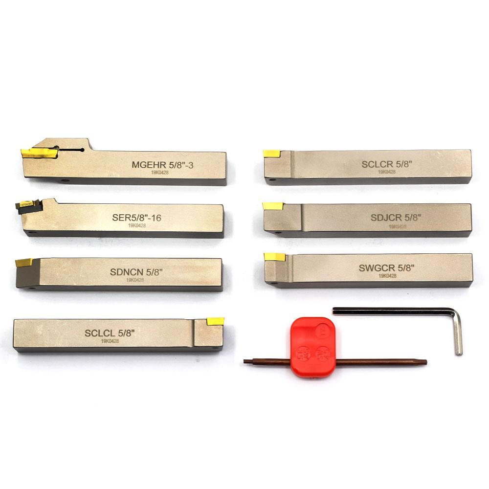 Indexable Lathe Tool Set for Turning, Parting, Grooving& Threading, 5/8Inch Shank, 7Pcs Online