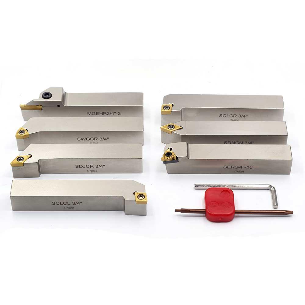 Indexable Lathe Tool Set for Turning, Parting, Grooving& Threading, 3/4Inch Shank, 7Pcs Online Hot Sale