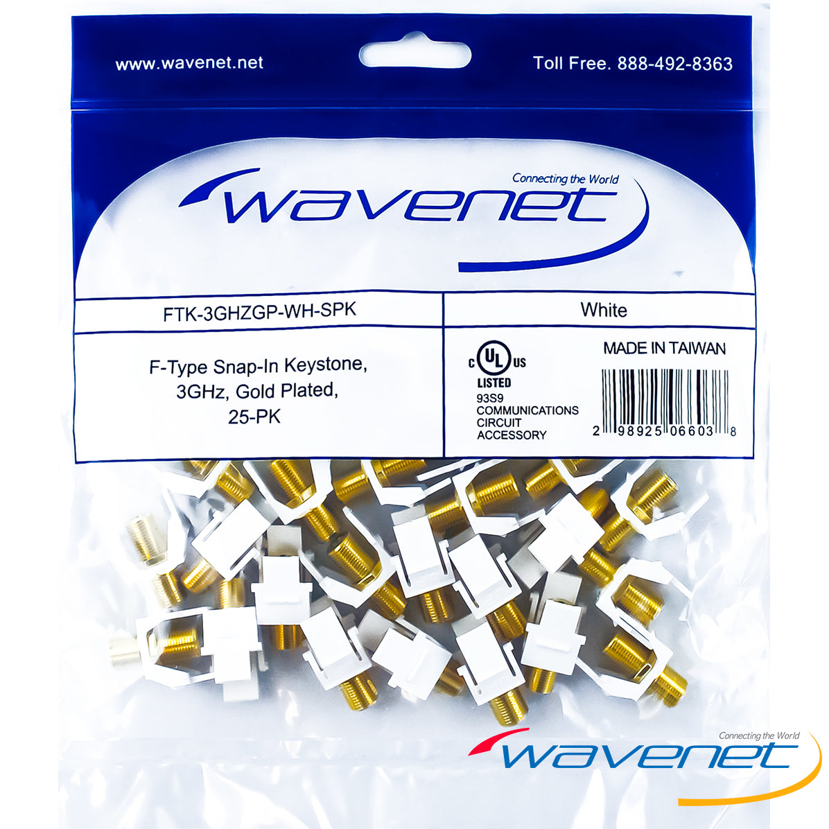 Wavenet F-Type Snap-In Keystone, 3Ghz, Gold Plated, 25-Pack Supply