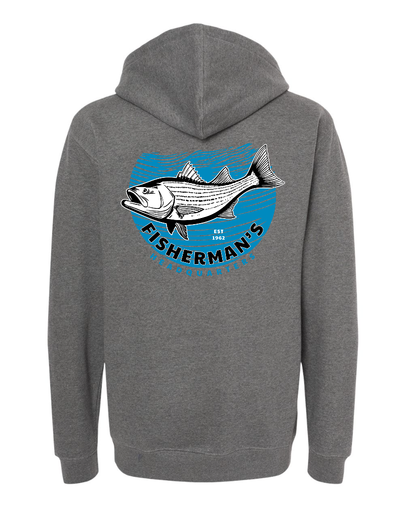 Fish Heads Bass Water Lines Heavy Weight Pullover Hoodie on Sale