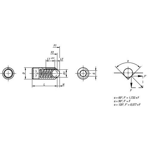 KIPP K0326.2A3 SPRING PLUNGER INTENSIFIED SPRING FORCE, WITH THREAD LOCK D=5/16-18 L=18, STAINLESS STEEL, COMP:BALL STAINLESS on Sale